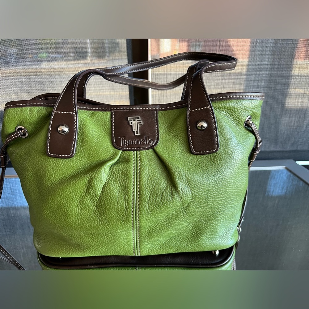 Tignanello Green Leather Multipocket Shoulder Bag